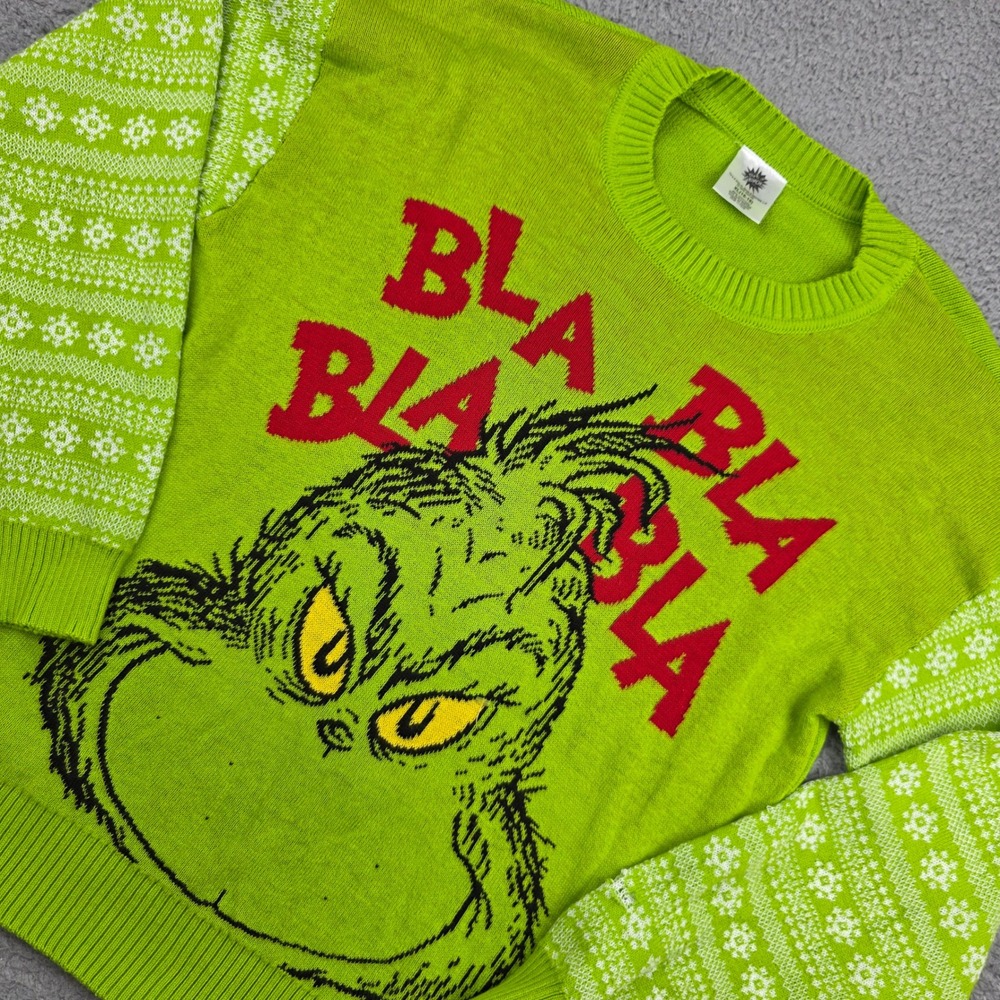 The Grinch‎ Sweater Women XL 16-18 Green Bla Bla Bla Graphic Fair Isle Holiday